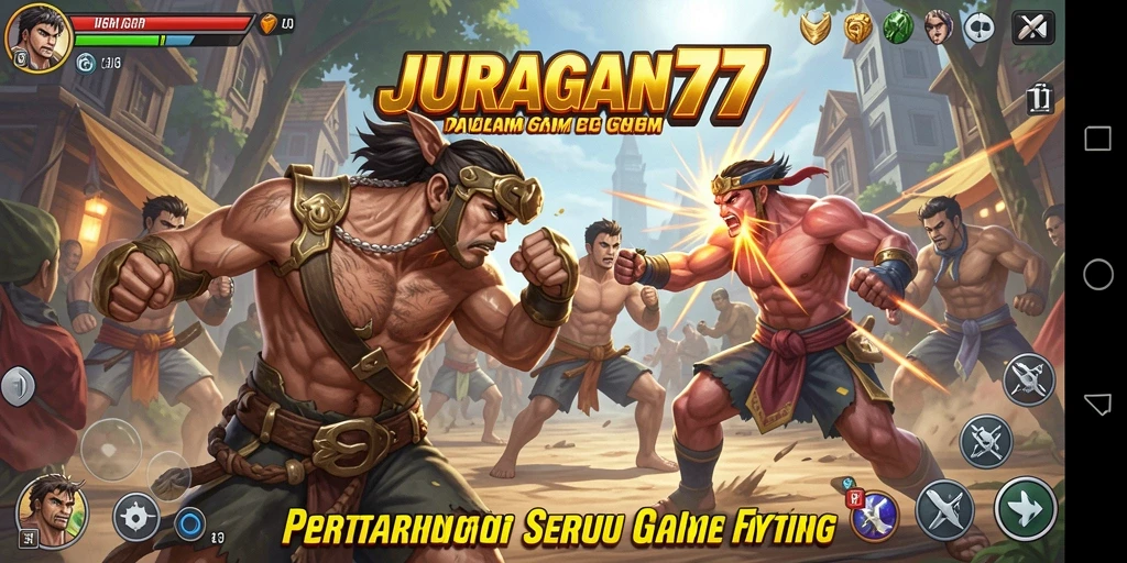 Screenshot gameplay menampilkan pertarungan seru antar karakter dalam JURAGAN77.