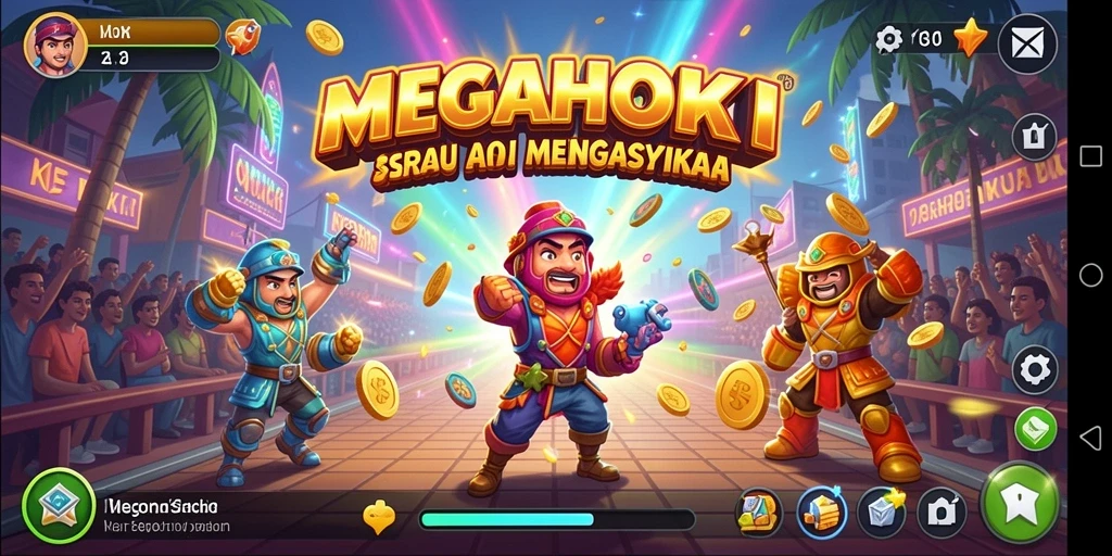 Tampilan gameplay seru MEGAHOKI yang penuh warna dan tantangan.