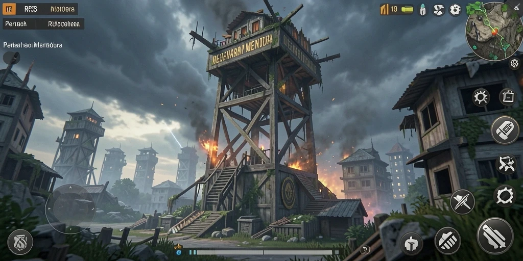 Tampilan gameplay RR33 yang menegangkan saat mempertahankan menara dari serangan musuh.