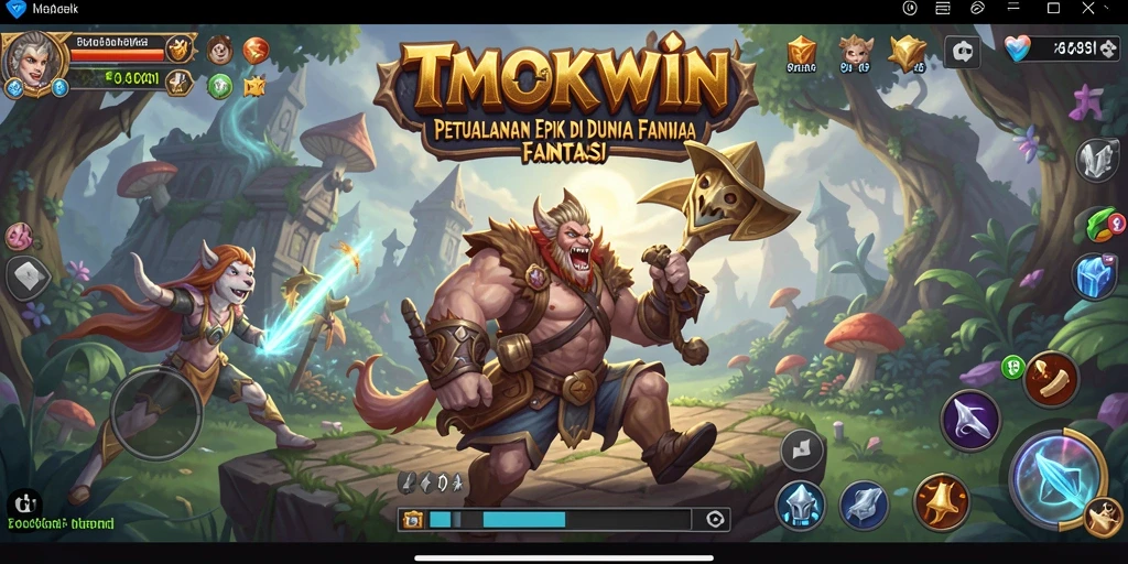 Tampilan aksi seru dalam gameplay RPG TMOKWIN saat melawan monster.